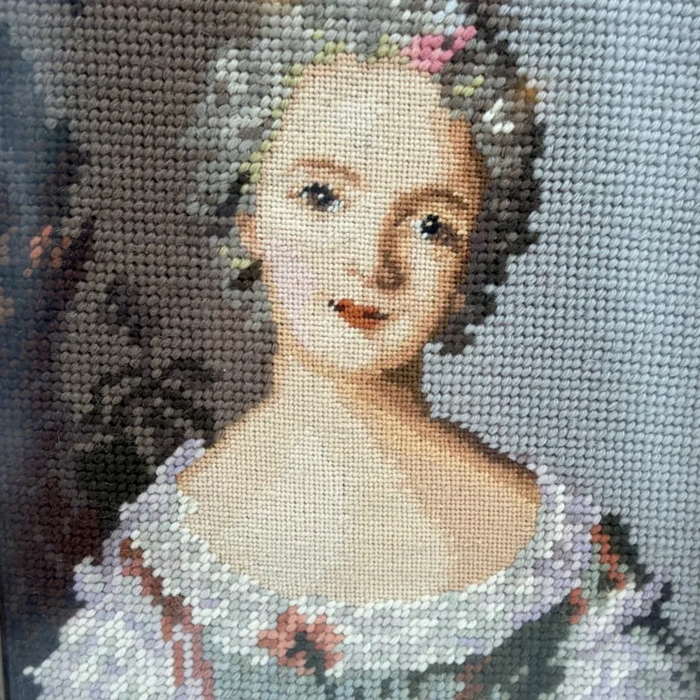 Vintage Professional Framed Needlepoint Of Madame Louise of France 13.5